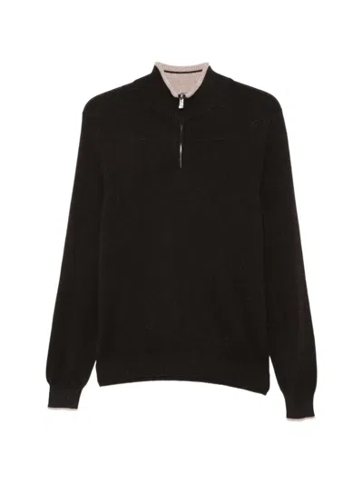 Fedeli Half-zip Ribbed-trim Sweater In Black