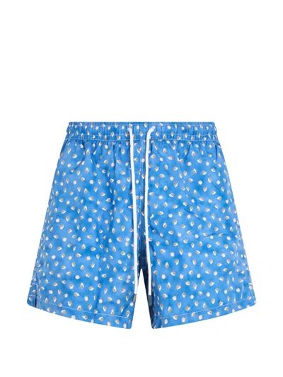 Fedeli Hedgehog-print Drawstring Swim Shorts In Blue