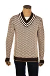 Fedeli Herringbone Virgin Wool V-neck Knit Sweater In Black