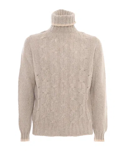Fedeli High-neck Knitted Sweater In Nude