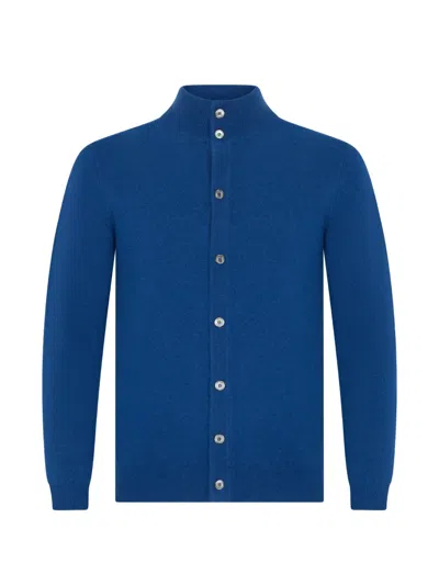 Fedeli High-neck Button-up Cardigan In Blue