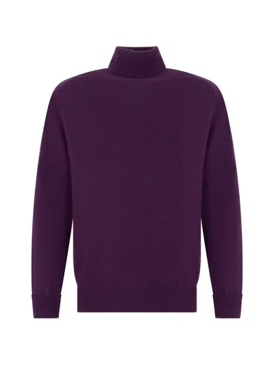 Fedeli High-neck Knitted Sweater In Purple