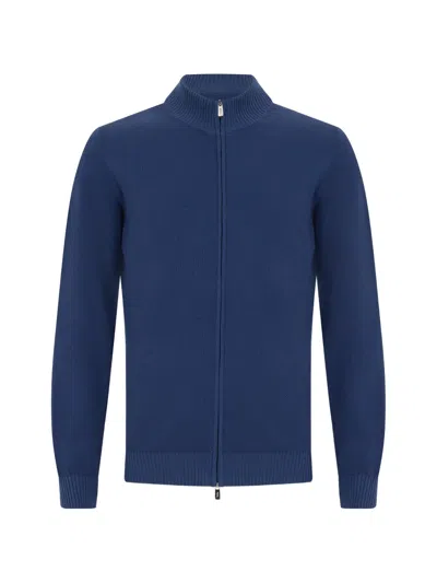 Fedeli High-neck Zip-up Cardigan In Blue