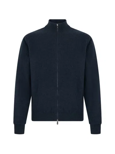 Fedeli High-neck Zip-up Cardigan In Blue