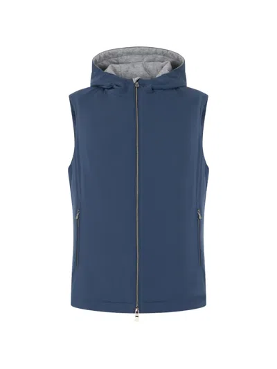 Fedeli Hooded Zip-up Gilet In Blue