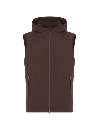 Fedeli Hooded Zip-up Gilet In Brown
