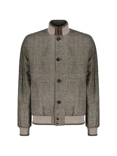 FEDELI KNITTED-COLLAR CHECK-PATTERN BOMBER JACKET