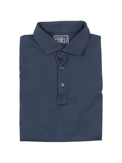 Fedeli Knitted Short-sleeve Polo Shirt In Blue