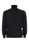 Fedeli Turtleneck Sweater In Virgin Wool In Blue