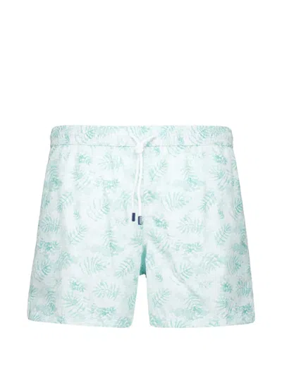 Fedeli Leaf-print Swim Shorts In White