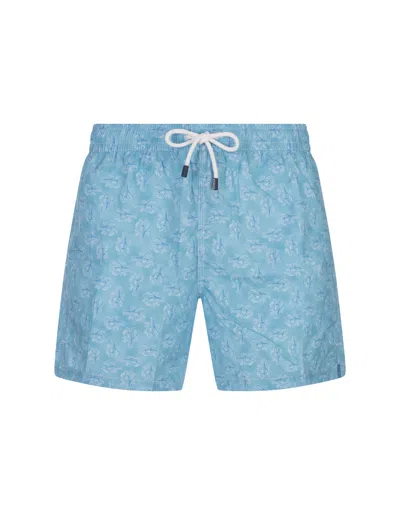 Fedeli Light Blue Swim Shorts With Lobster Pattern