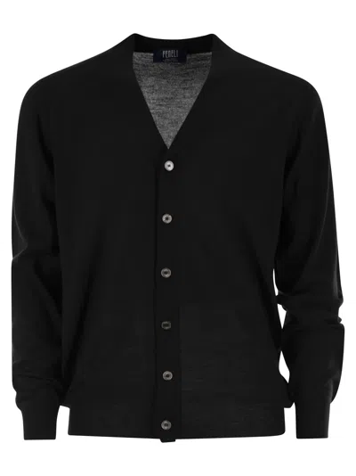 Fedeli Lightweight Virgin Wool Cardigan In Black