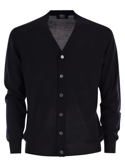 Fedeli Lightweight Virgin Wool Cardigan In Black