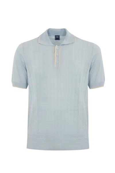 Fedeli Linen And Cotton Knitted Polo Shirt Light Blue In Azzurro