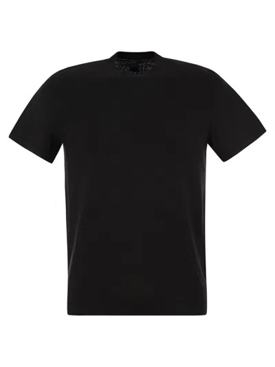 Fedeli Linen-blend T-shirt With Vintage Effect In Black