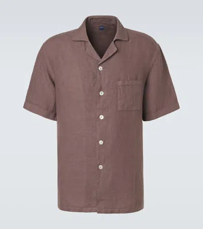 Fedeli Linen Bowling Shirt In Brown