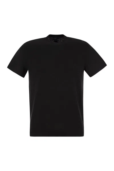 Fedeli Ribbed Hem Short Sleeves Textured Pattern In Black