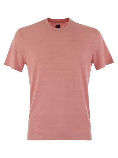 Fedeli Classic Crew Neck Linen Flex T-shirt In Pink