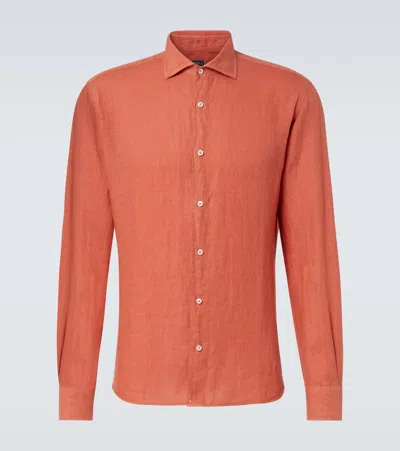 Fedeli Linen Oxford Shirt In Orange