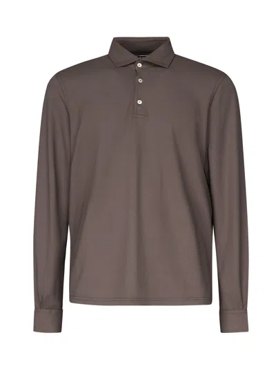 Fedeli Long Sleeve Polo In Brown