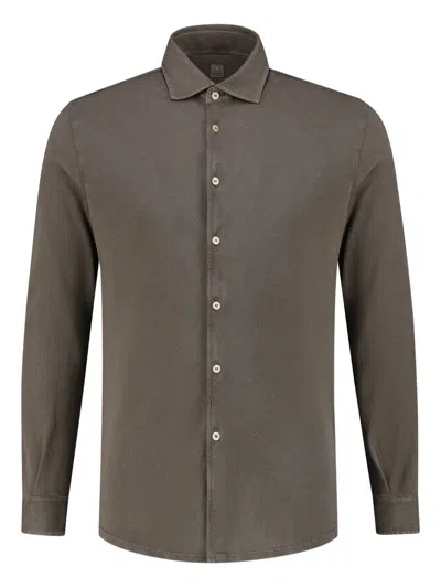 Fedeli Classic Cotton Piquet Shirt With Tailored Fit In Brown