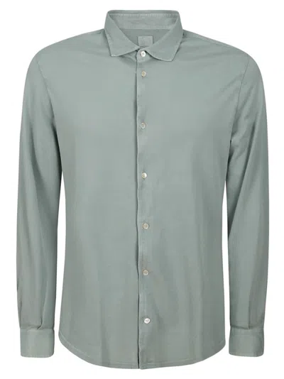 Fedeli Long-sleeved Cotton Shirt With Classic Collar In Green