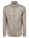 Fedeli Long-sleeved Cotton Shirt With Floral Pattern In Blue