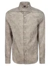 Fedeli Long-sleeved Cotton Shirt With Floral Pattern In Blue