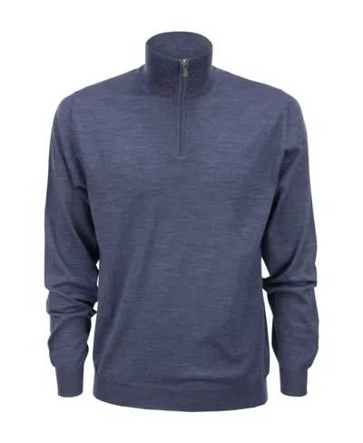 Fedeli Long-sleeved Semi-zipper Sweater In Blue