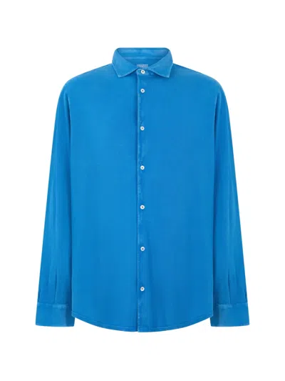 Fedeli Long-sleeve Button-up Shirt In Blue