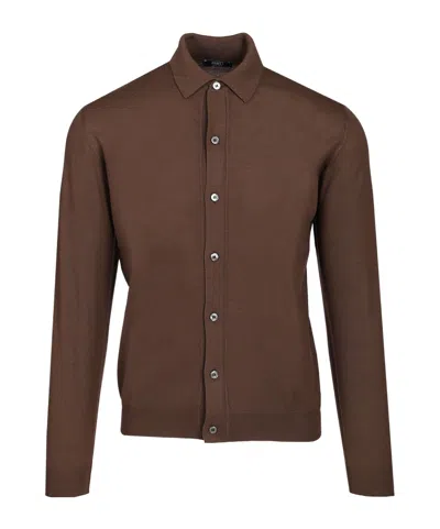 Fedeli Button-down Polo Collar Sweater In Brown
