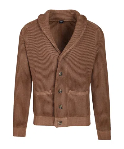 Fedeli Shawl-collar Ribbed-knit Cardigan In Brown
