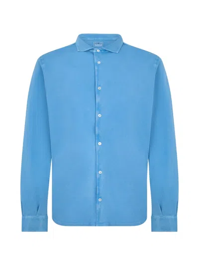 Fedeli Long-sleeve Cotton Shirt In Blue