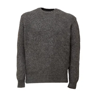 Fedeli Long-sleeve Grey Crew Neck Sweater With Ribbed Detailing In Gray