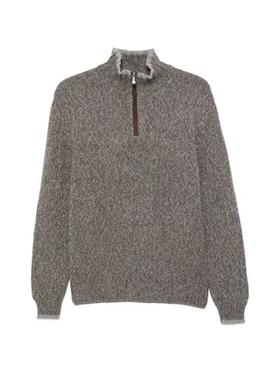 Fedeli Long-sleeve Half-zip Sweater In Gray