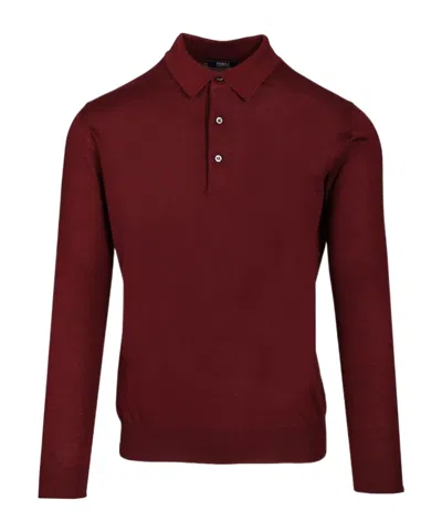 Fedeli Long-sleeve Polo Sweater In Burgundy