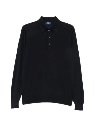Fedeli Long-sleeve Polo Shirt In Black