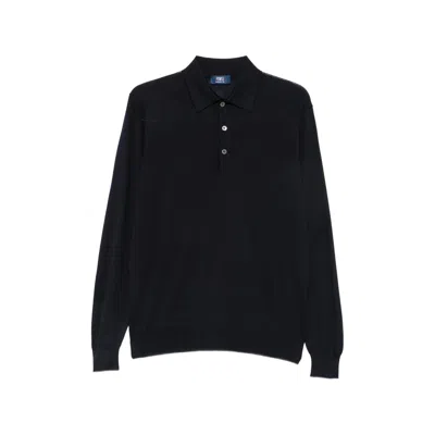 Fedeli Long-sleeve Polo Shirt In Black