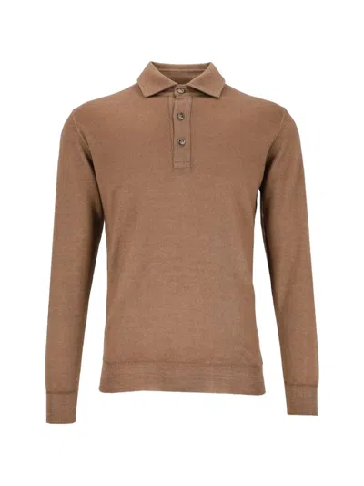Fedeli Long-sleeve Polo Shirt In Brown