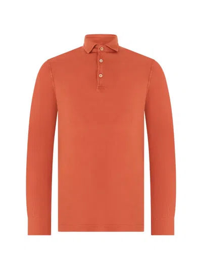 Fedeli Long-sleeve Polo Shirt In Orange