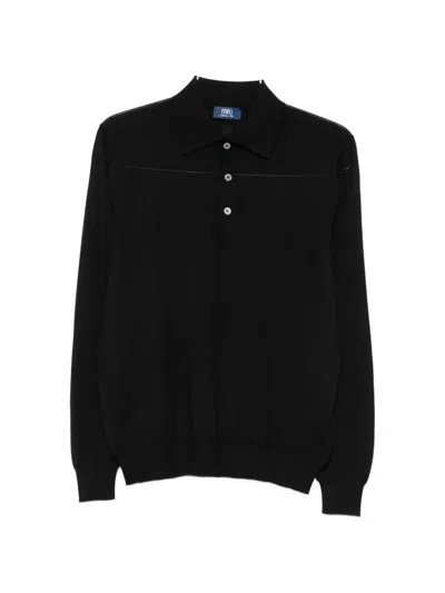 Fedeli Long-sleeve Polo Sweater In Black