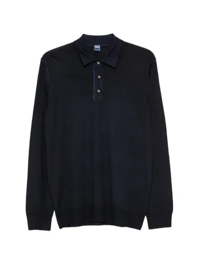 Fedeli Long-sleeve Polo Sweater In Blue