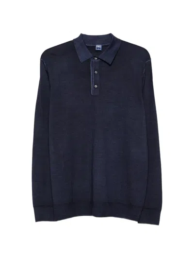 Fedeli Long-sleeve Polo Sweater In Blue