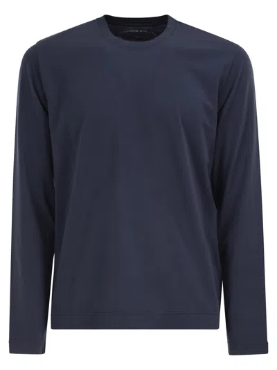 Fedeli Long-sleeve Pure Cotton T-shirt In Blue