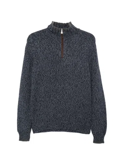 Fedeli Long-sleeve Quarter-zip Sweater In Blue