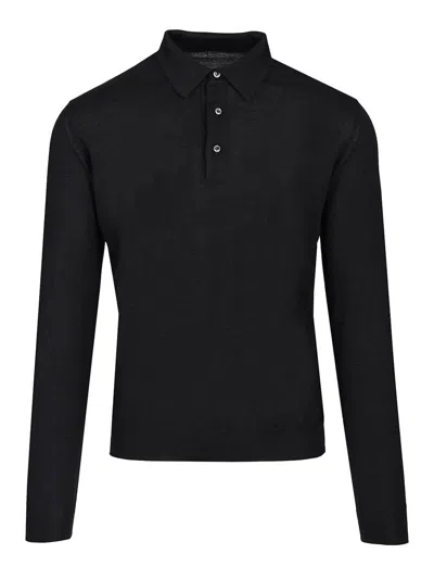 Fedeli Long-sleeved Polo Shirt In Blue