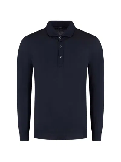 Fedeli Long-sleeved Polo Shirt In Blue