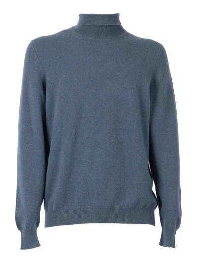 Fedeli Turtle Neck L/s Knitted Sweater Man In Blue