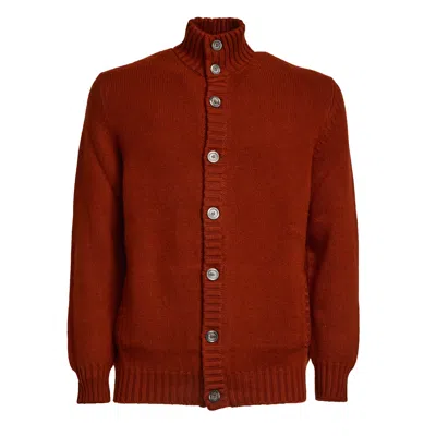 Fedeli Cashmere Knit Cardigan With Stand-up Collar In Brown