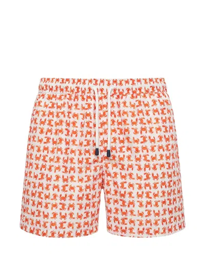 Fedeli Madeira Crab-print Swim Shorts In White